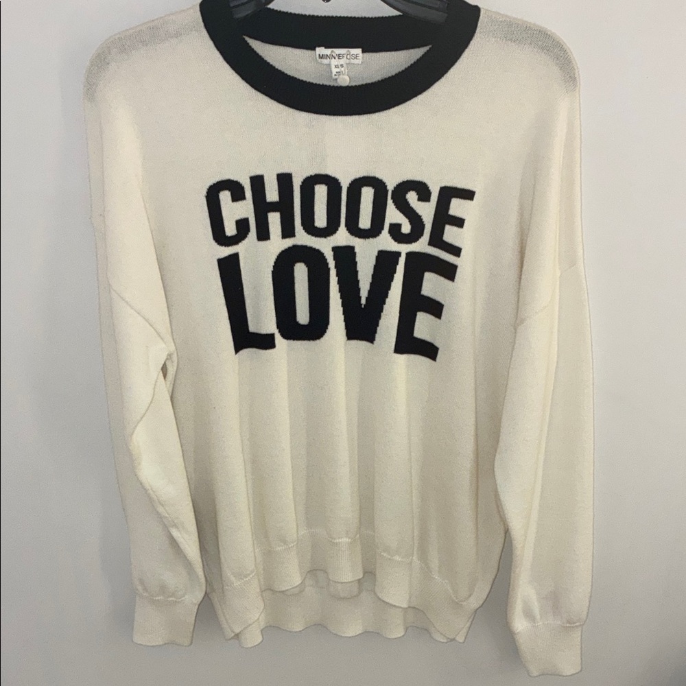 New! Minnie Rose Cotton Cashmere White and Black 'Choose Love' Sweater - XS/S